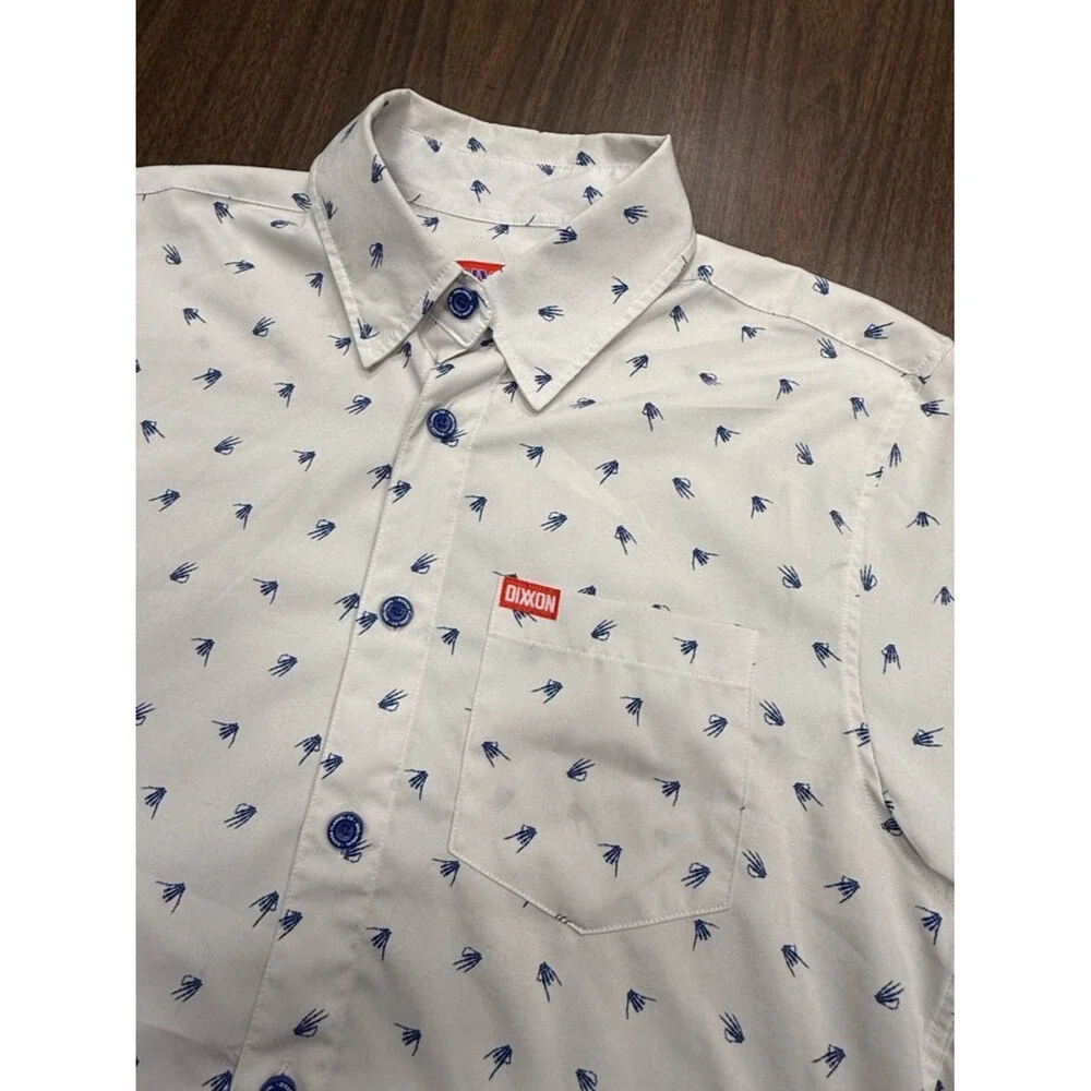 DIXXON “Brolingual” White Short-Sleeve Button-Down with Blue Mini Print - Picture 3 of 6
